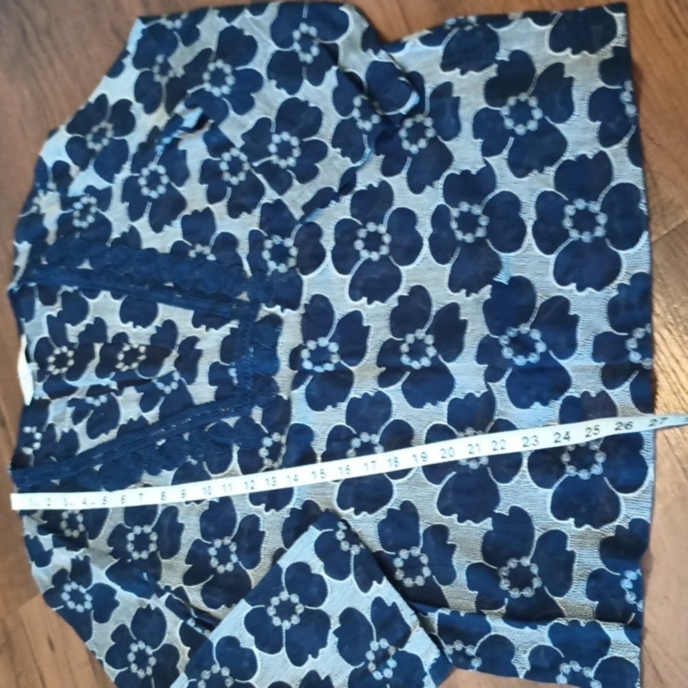 Trina Turk Blue White Embroidered Floral Sheer Blouse I - Picture 4 of 6